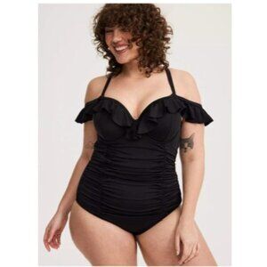 Torrid Black Ruffle Ruched One-Piece Swimsuit Size 2X plus slimming